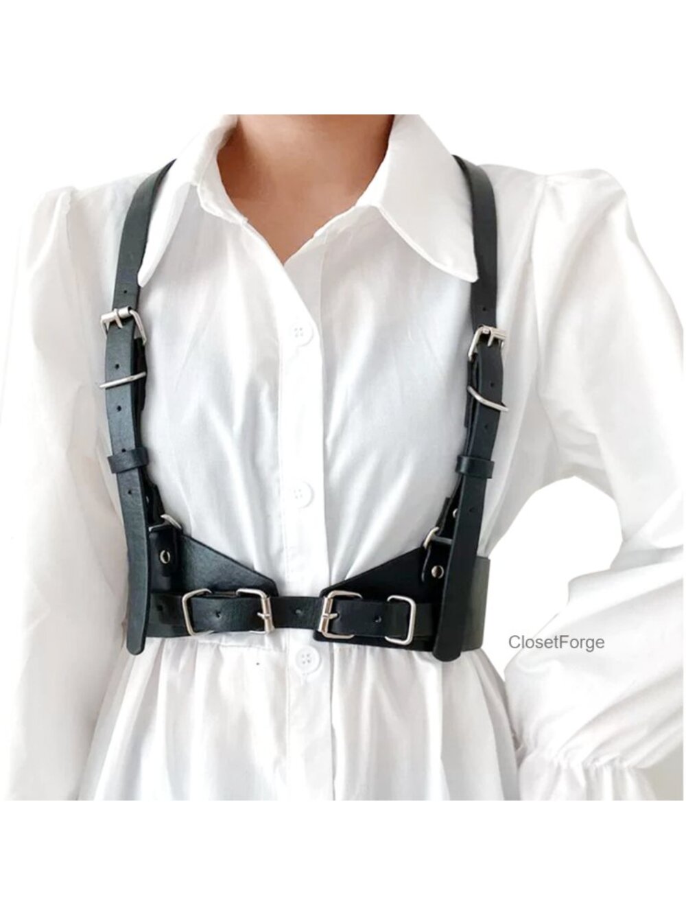 Adjustable Faux Leather Chest Harness Belt Gothic Punk - Picture 6 of 6